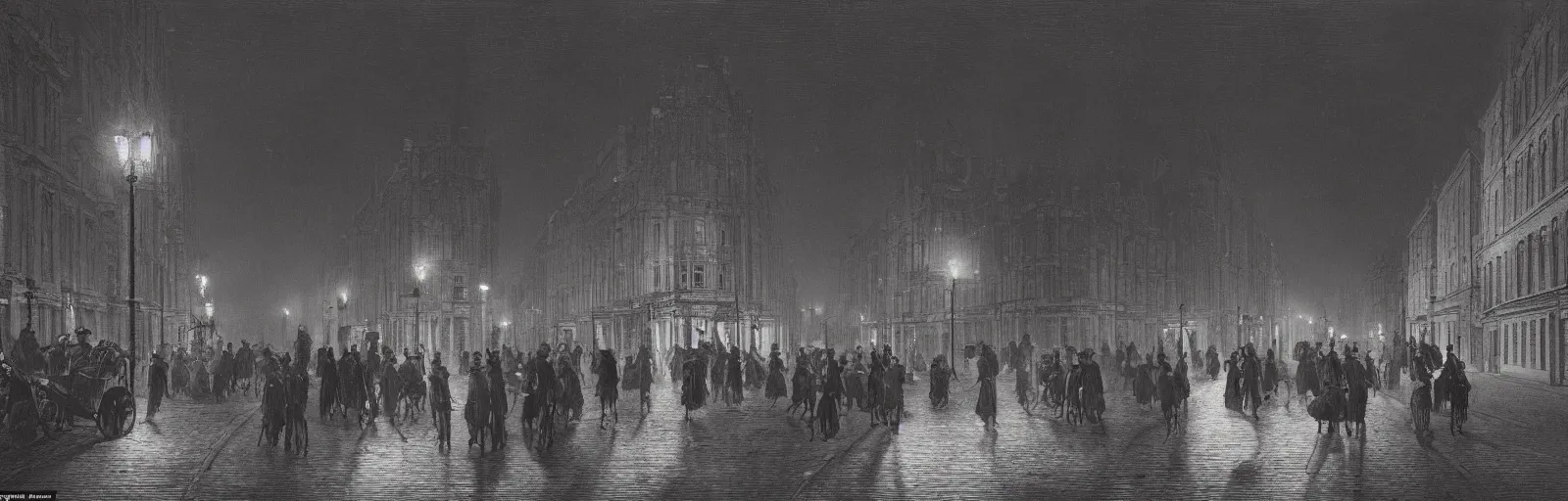 Prompt: London street september 6th, 1875, at night time, wideshot, cinematic