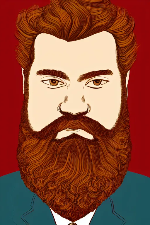 Prompt: an illustration of a portrait of a respectable dignified 3 0 ish pentecostal preacher with kind eyes and red beard and hair in the style of art - deco artwork art by kyle ferrin and loish!, digital art, highly detailed, intricate, sharp focus, trending on artstation hq, deviantart, 4 k uhd image