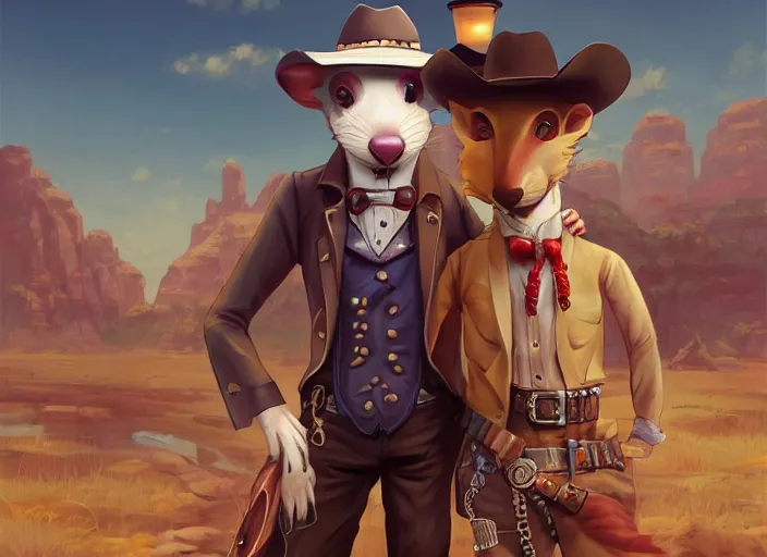 Prompt: character portrait feature of the anthro male anthropomorphic rat fursona wearing cowboy outfit wild west desperado standing next to an old monte carlo vintage car, a man whose heart is hollow, character design stylized by charlie bowater, ross tran, artgerm, makoto shinkai, detailed, soft lighting, rendered in octane