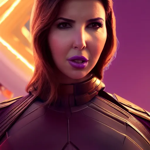 Image similar to a portrait of nancy ajram as thanos, the pixar adaptation, hyper detailed, digital art, trending in artstation, cinematic lighting, studio quality, smooth render, unreal engine 5 rendered, octane rendered