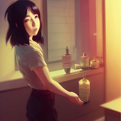 Image similar to very small little girl by ross tran, touching their reflection in the mirror sana takeda, rtx reflections, very high intricate details, digital anime art by artgerm, medium shot, mid - shot, composition by ilya kuvshinov, lighting by greg rutkowski