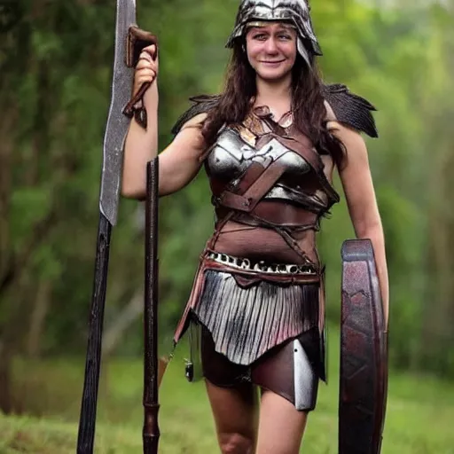 Image similar to full body photo of a cute skinny woman as a valkyrie warrior,