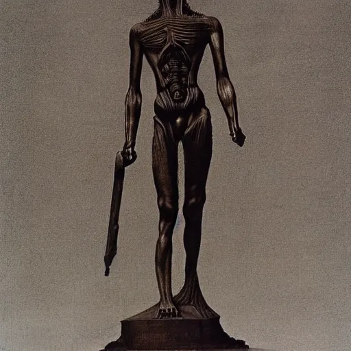 Prompt: a tall bronzed strong man by h. r. giger