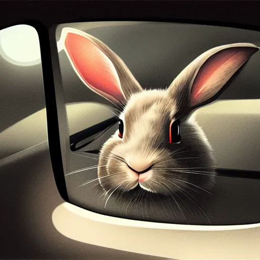 Prompt: a rabbit driving a car from inside, digital art, highly detailed, high contrast, beautiful lighting, award winning, trending on art station, photorealistic, 8 k,