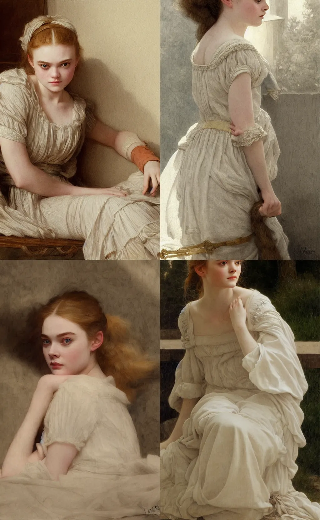 Prompt: elle fanning at rest, traditional corsican, intricate, highly detailed, artstation, illustration, jurgens, rutkowski, bouguereau