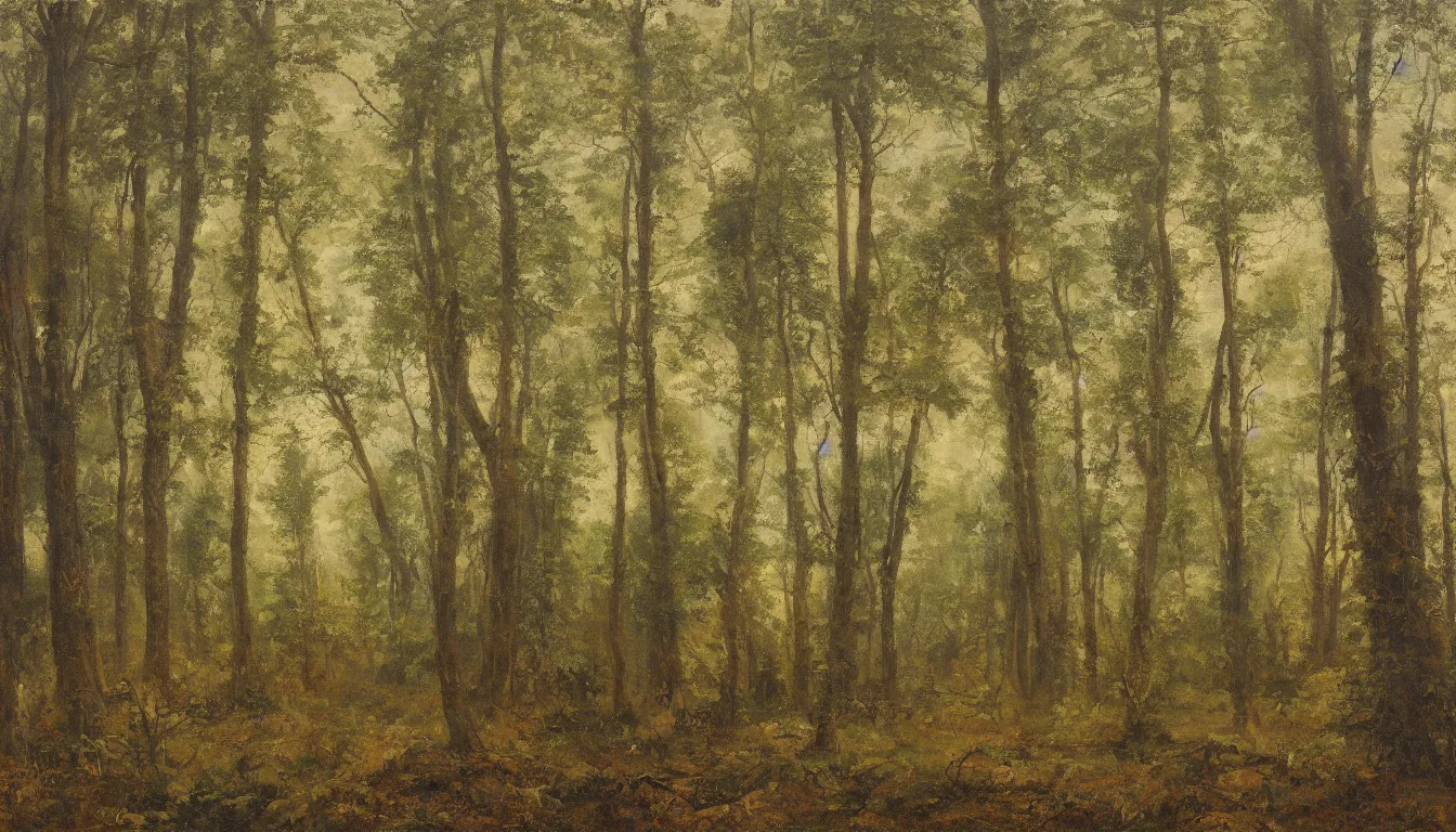 Image similar to a clearing in a forest painted by John Shroades