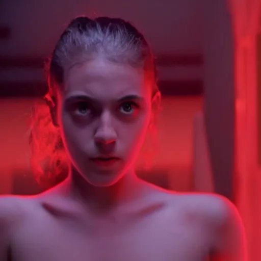 Image similar to movie still of cyborg girl, cinematic composition, cinematic light, criterion collection, by gaspar noe