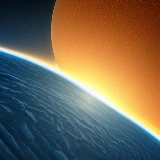 Prompt: The ocean on the Sun seen from space, digital art, high detail, octane render