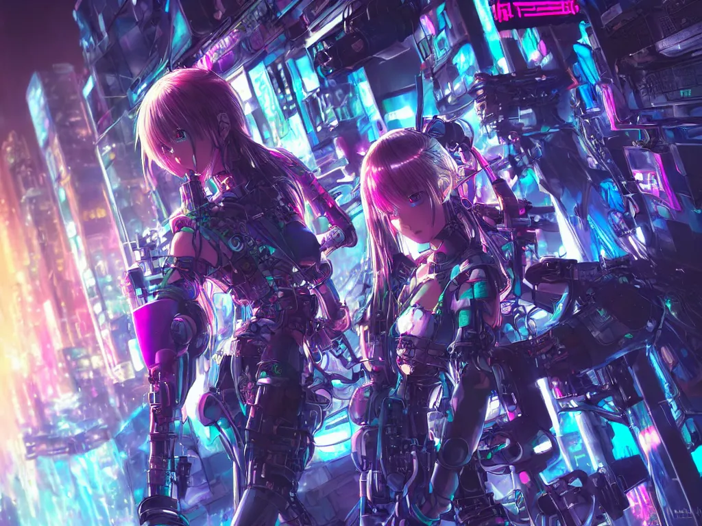 Image similar to anime key visual futuristic cyber warrior girl, on cyberpunk neon light tokyo rooftop, ssci - fi and fantasy, intricate and very beautiful, highly detailed and digital painting, concept art, smooth, illustration, art by l taekwon kim / a - rang style, luxearte and rossdraws and liya nikorov and rongzhen luo