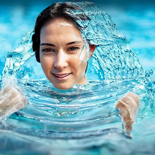 Prompt: photo of a woman made entirely of water reading the wikipedia article for water on her phone