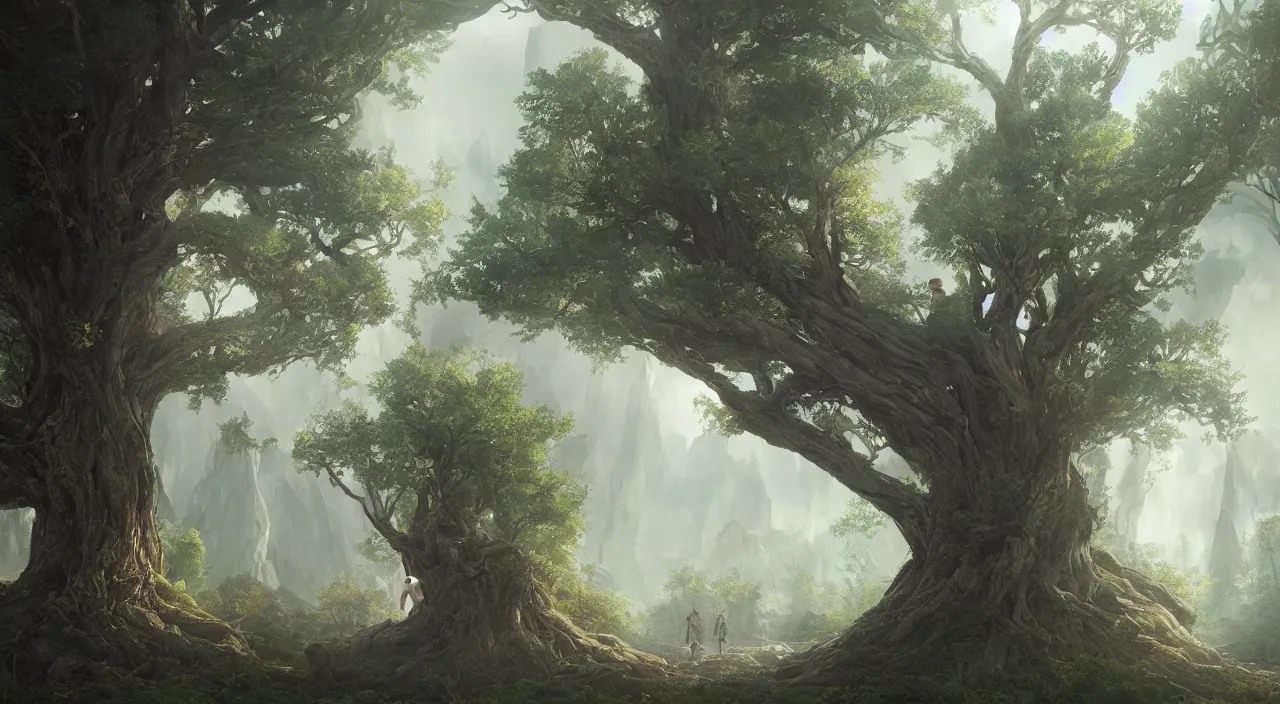 Prompt: hyper realistic detailed matte painting of tree of knowledge, trending on artstation, hyperdetailed unreal engine, stanley artgerm lau, yuru camp, illustration, digital art, concept art