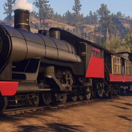 Image similar to futuristic sleek steam locomotive in red dead redemption 2