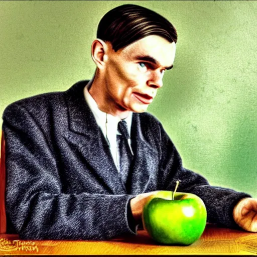 Prompt: alan turing eating a green apple realistic cinematic 3 5 mm hdr
