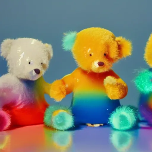 Image similar to Scientists teddy bears mixing sparkling chemicals in the style of 90s cartoons