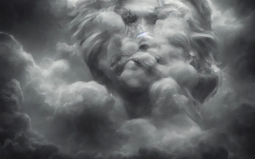 Image similar to portrait of demigod throne clouds, face made out of clouds, dramatic, intricate, elegant, detailed, digital painting, artstation, concept art, smooth, sharp focus, illustration, cinematic, gustave dore, octane render