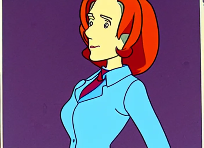 Image similar to an animation cel of dana scully, in the style of netflix animation, toei animation, filmation animation, traditional animation, sharp detail