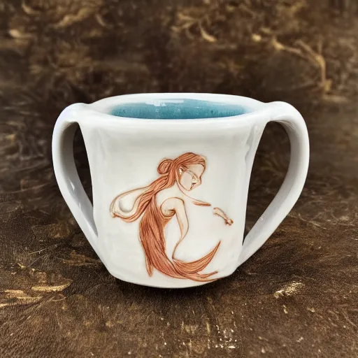 Prompt: a ceramic mermaid mug