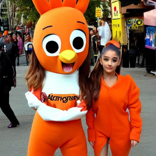 Image similar to ariana grande in a carrot mascot suit