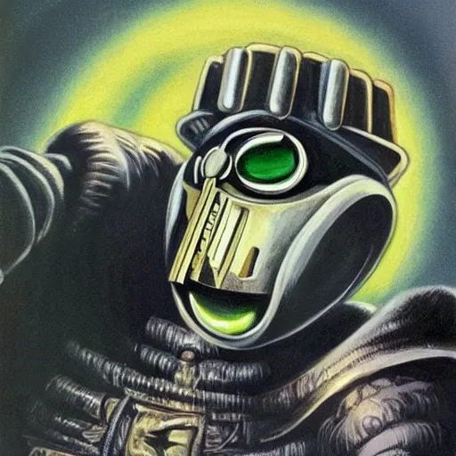 Prompt: beautiful lifelike painting of mf doom controlling all your world leaders with the power of magnetic waves, hyperreal detailed facial features and uv lighting, art by ed roth and basil wolverton