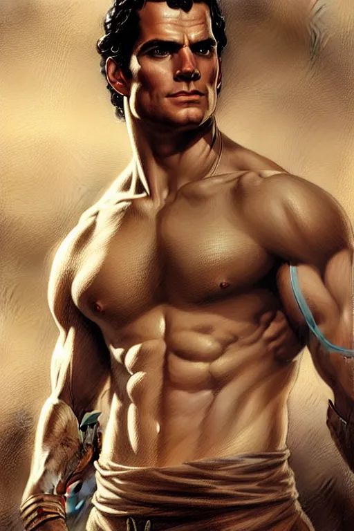 Image similar to Henry Cavill as a Greek god, gorgeous, amazing, muscular, fit, very muscular male body, intricate, highly detailed, digital painting, artstation, concept art, sharp focus, illustration, art by greg rutkowski and alphonse mucha