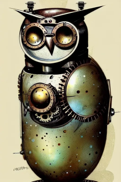 Prompt: (((((1950s steampunk robot owl . muted colors.))))) by Jean-Baptiste Monge !!!!!!!!!!!!!!!!!!!!!!!!!!!