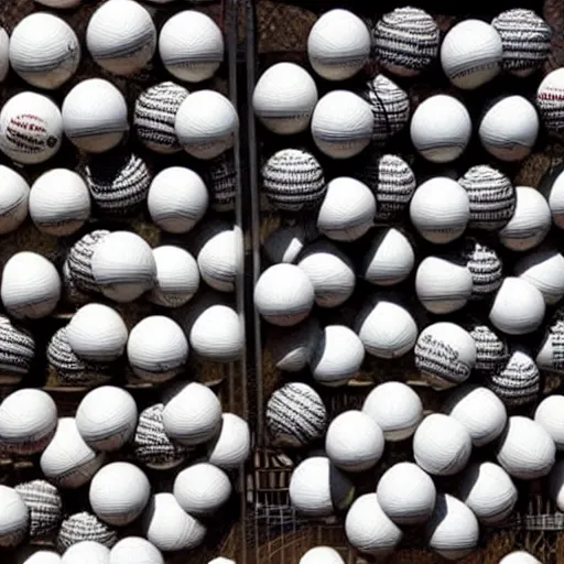 Prompt: wall of baseballs shaped like a tidal wave