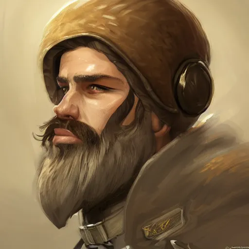 Image similar to portrait of a Germanic man with a beard and flight suit, D&D, sci-fi, elegant, hopeful, muscular, highly detailed, digital painting, artstation, concept art, smooth, sharp focus, illustration