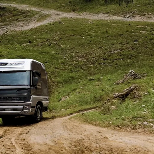 Prompt: promotional photo of fso warszawa driving off road