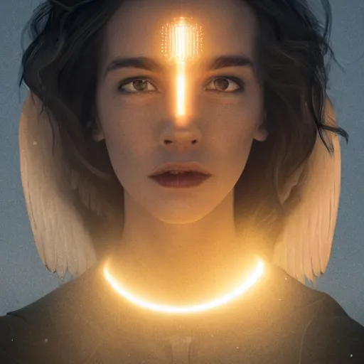 Image similar to portrait art of female angel, art by alessio albi 8 k ultra realistic, angel wings, lens flare, atmosphere, glow, detailed, intricate, full of colour, led lighting, trending on artstation, 4 k, hyperrealistic, focused, extreme details, unreal engine 5, masterpiece