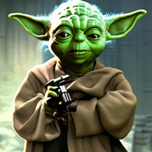 Prompt: yoda holding an AK