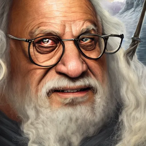 Prompt: Movie still of Danny Devito as Gandalf, fantasy, highly detailed, digital painting, artstation, concept art, sharp focus, illustration, art by Tony Sart and artgerm and randy vargas