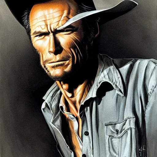 Prompt: portrait of clint eastwood in western garb, glenn fabry