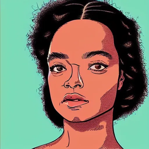 Prompt: “ tessa thompson retro minimalist portrait by jean giraud, moebius starwatcher comic, sharp, smooth face, 8 k ”