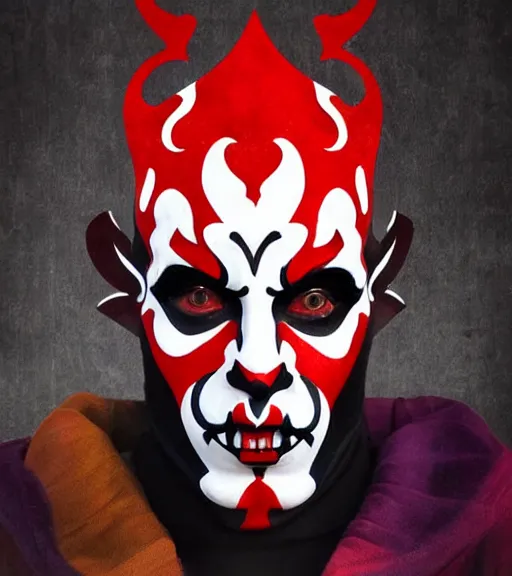 Prompt: beautiful male character inspired by venice carnival and pop art darth maul | | digital artwork made by greg rutswork, anna dittmann and lois van barlee, symmetrical, anatomically correct