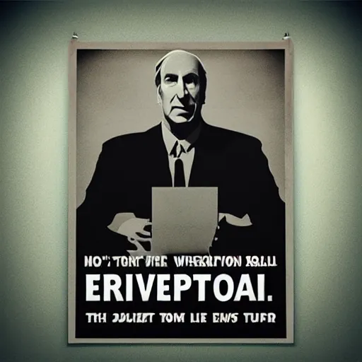 Image similar to “ dystopian propaganda poster of saul goodman as an evil overlord ”