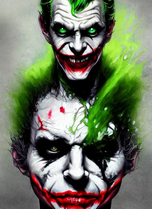 Image similar to a Demon Slayer portrait of The Joker, tall, pale-skinned, slender with lime green eyes and long eyelashes by Stanley Artgerm, Tom Bagshaw, Arthur Adams, Carne Griffiths, trending on Deviant Art, street art, face enhance, chillwave, maximalist, full of color, glittering