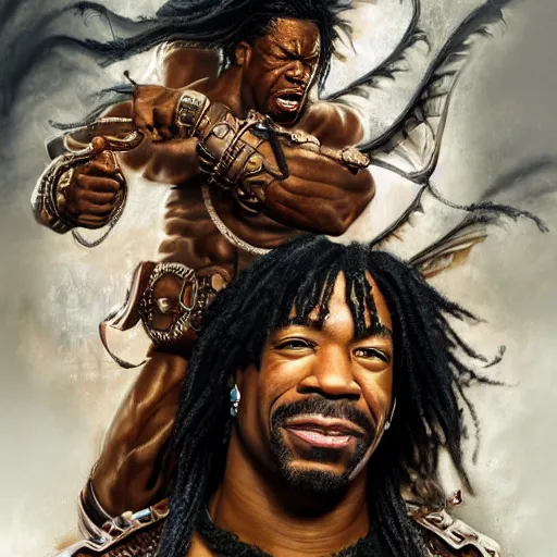 Image similar to busta rhymes as sho nuff, digital painting, extremely detailed, 4 k, intricate, brush strokes, mark arian, artgerm, bastien lecouffe - deharme