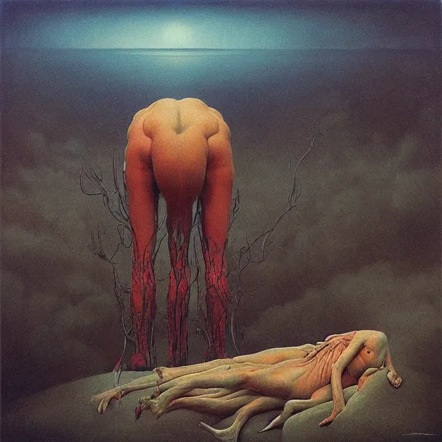 Image similar to Painting, Creative Design, album cover art, Human mind, surrealist, by Zdzisław Beksiński and storm thorgerson