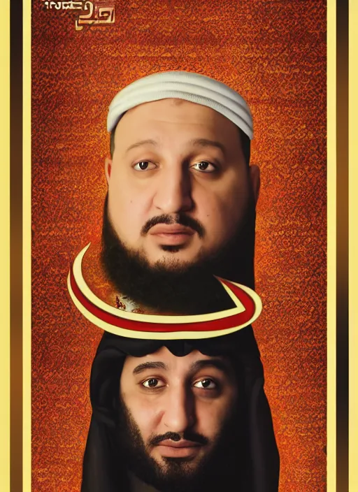 Image similar to portrait of sheikh ruler of dubai, djinn, head and torso only, cinematic lighting, studio quality, godly, cell shaded, 4 k, active, scenic, schizo, art style action bronson