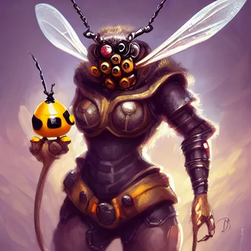 Image similar to cute little anthropomorphic Bumblebee insect with human ears, cute and adorable, pretty, beautiful, DnD character art portrait, matte fantasy painting, DeviantArt Artstation, by Jason Felix by Steve Argyle by Tyler Jacobson by Peter Mohrbacher, cinema