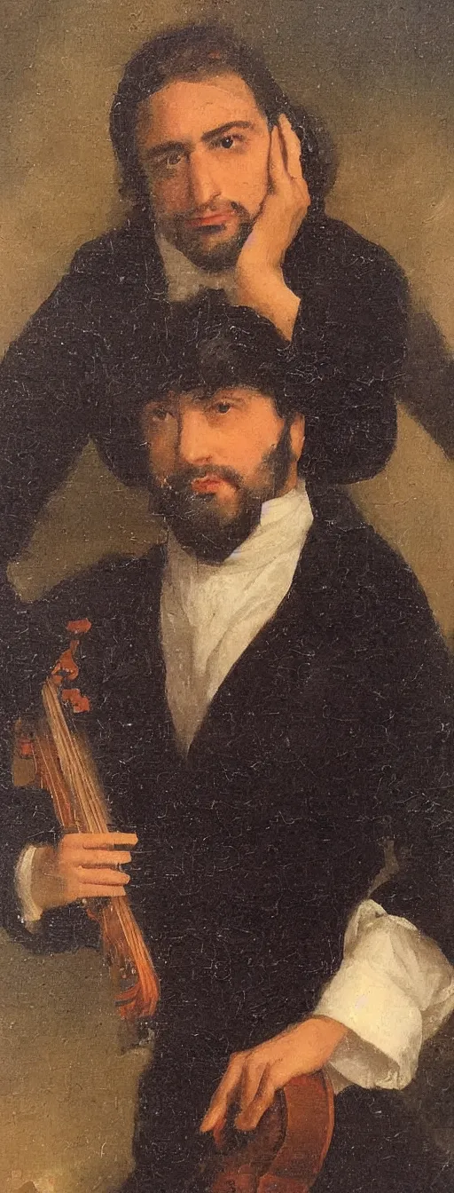 Prompt: portrait painting of David Yousefi, Music Composer, in style of Rembrand, antique