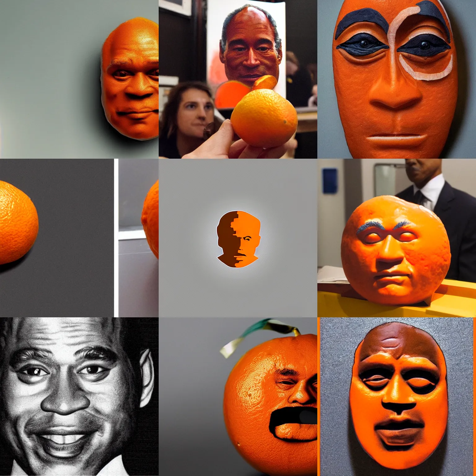 Prompt: an orange with the face of o. j. simpson