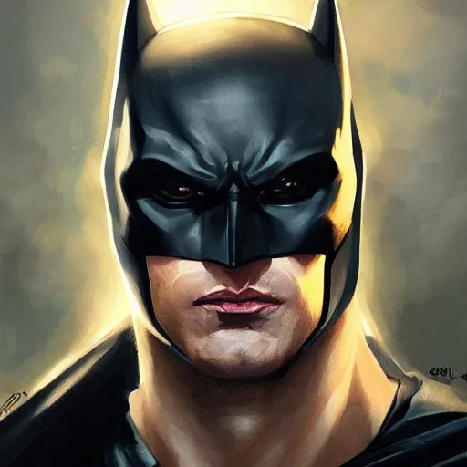 Image similar to closeup portrait of batman, realistic portrait, dramatic lighting, city background, moon, trending on artstation, high detail, painted by greg rutkowski and igor kieryluk