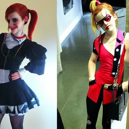 Prompt: Emma Watson cosplaying as Harley Quinn, instagram