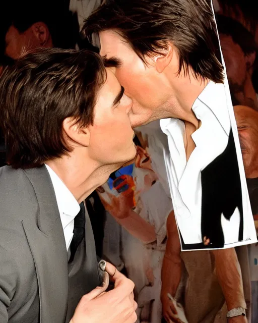 Image similar to a realistic photo of Tom Cruise kissing himself