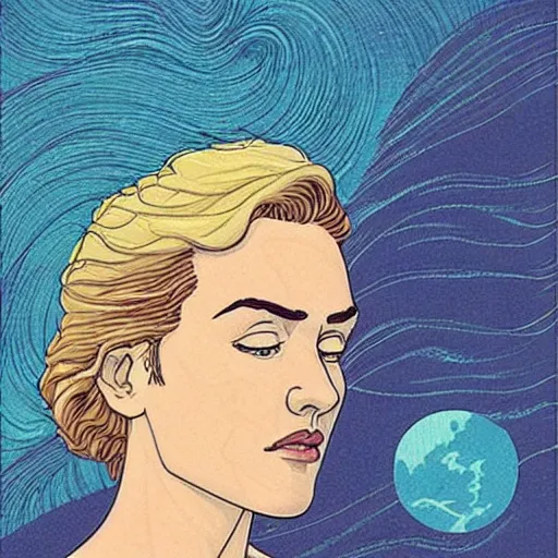 Image similar to “ kate winslet retro minimalist portrait by jean giraud, moebius starwatcher comic, 8 k ”