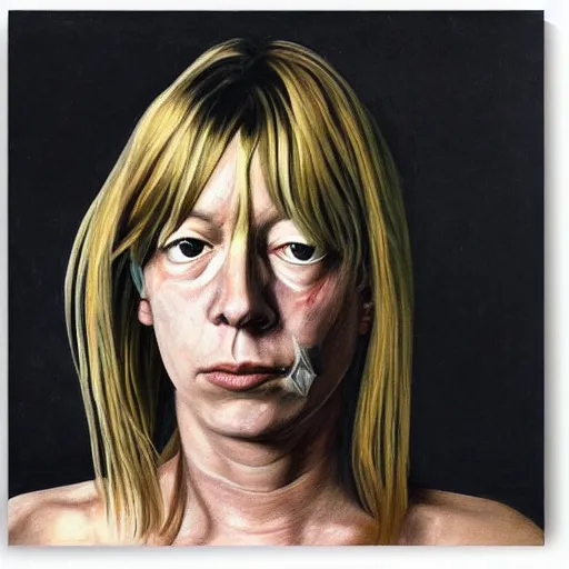 Image similar to high quality high detail painting by lucian freud, hd, portrait of kim gordon, sonic youth