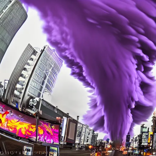 Image similar to A photograph of two extremely beautiful amazing purple tornados entering tokyo award-winning UHD 4K