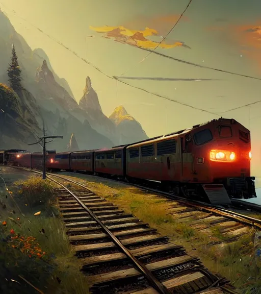 Image similar to highly detailed train in gta v, stephen bliss, unreal engine, fantasy art by greg rutkowski, loish, rhads, ferdinand knab, makoto shinkai and lois van baarle, ilya kuvshinov, rossdraws, tom bagshaw, global illumination, radiant light, detailed and intricate environment