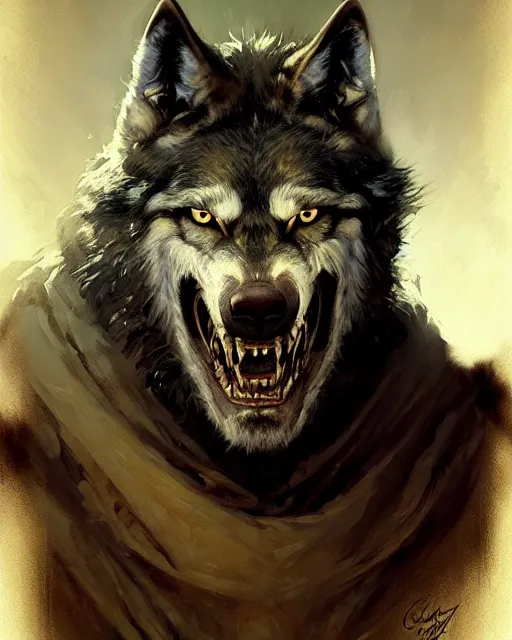 Image similar to portrait of lon chaney jr's wolf man, fantasy character portrait, ultra realistic, concept art, intricate details, highly detailed by greg rutkowski, gaston bussiere, craig mullins, simon bisley